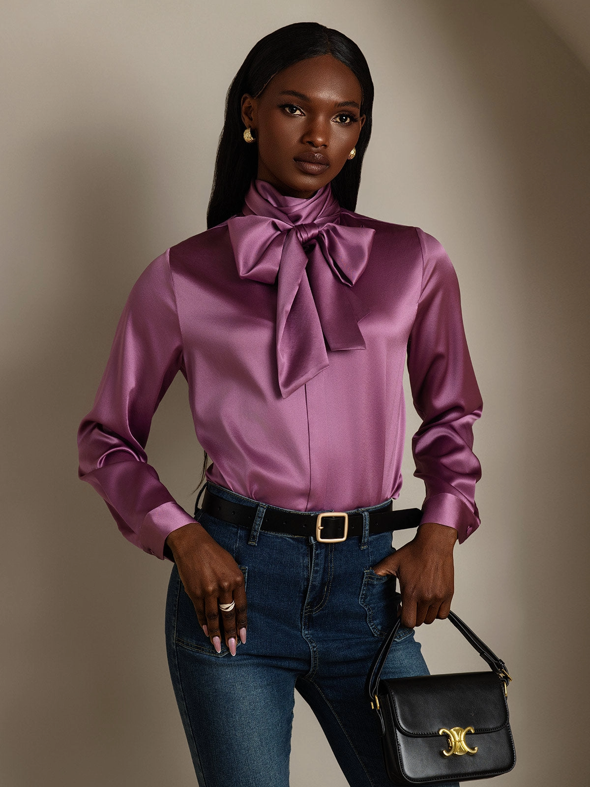 19 Momme Silk Fashionable Tie Neck Shirt