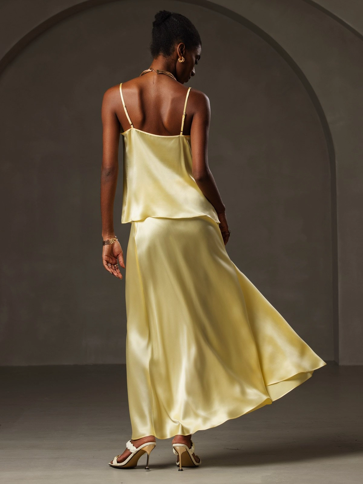 19Momme Silk Cowl Neck Spaghetti Strap Camisole Top