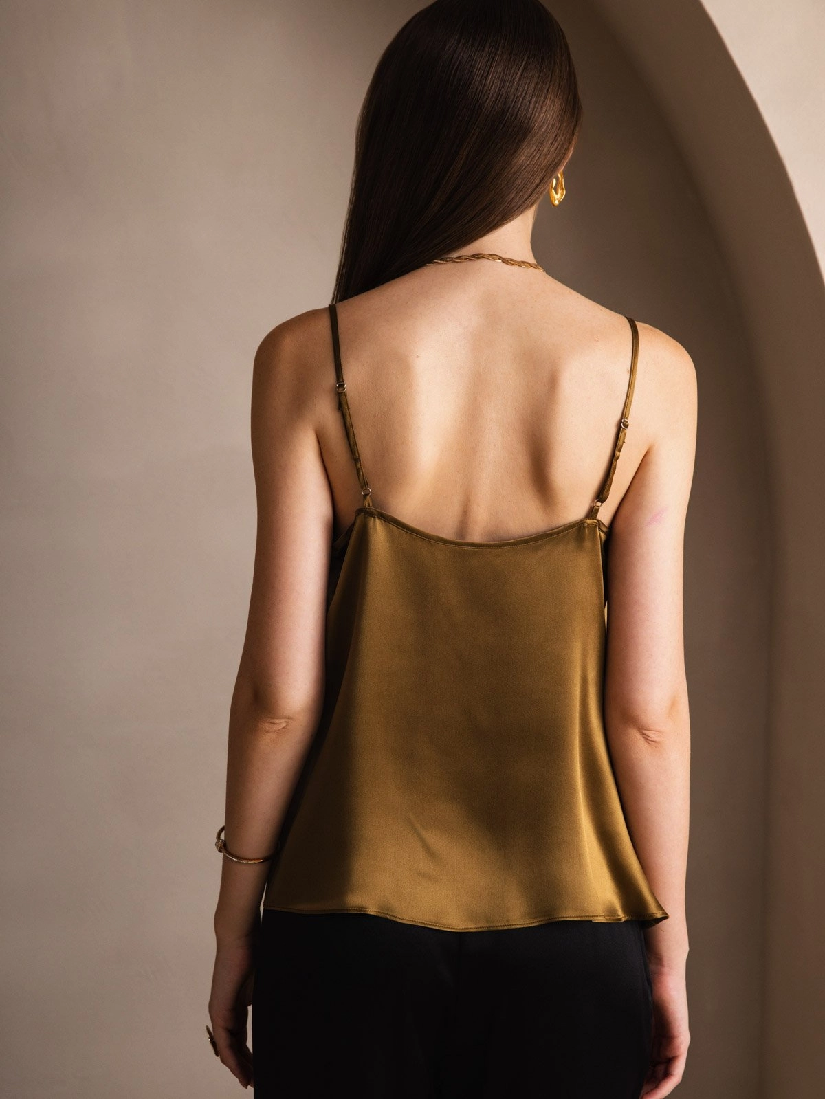 19Momme Silk Cowl Neck Spaghetti Strap Camisole Top