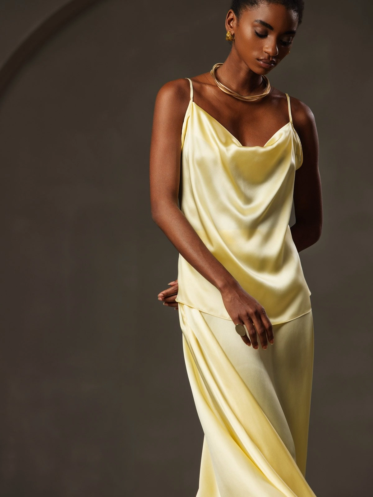 19Momme Silk Cowl Neck Spaghetti Strap Camisole Top