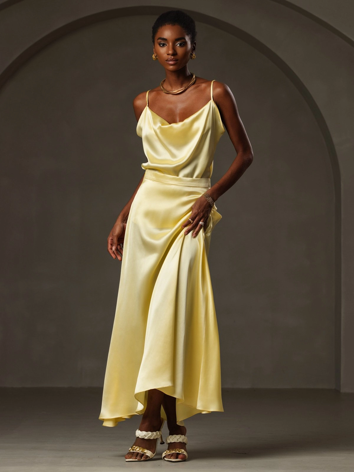 19Momme Silk Cowl Neck Spaghetti Strap Camisole Top