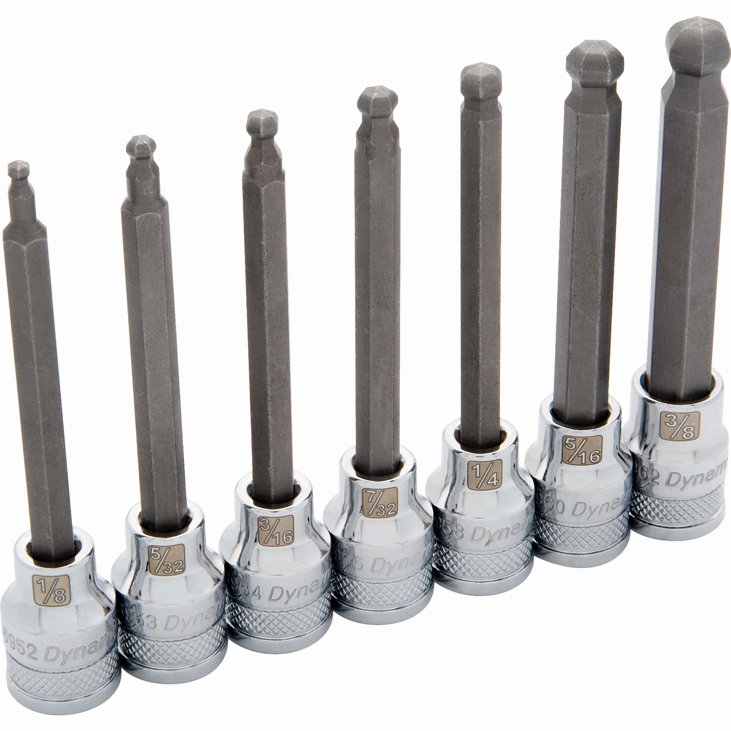 3/8" Drive 7pc SAE Long Ball Nose Hex Socket Set, 1/8" - 3/8"