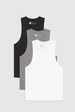3 Pack Essential Training Tank Top in Black/ Mid Grey/ White