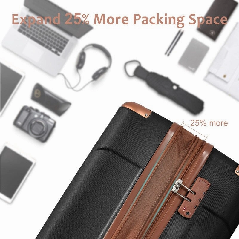 3 Pcs Luggage Sets Spinner Suitcase with TSA Lock Lightweight, Black