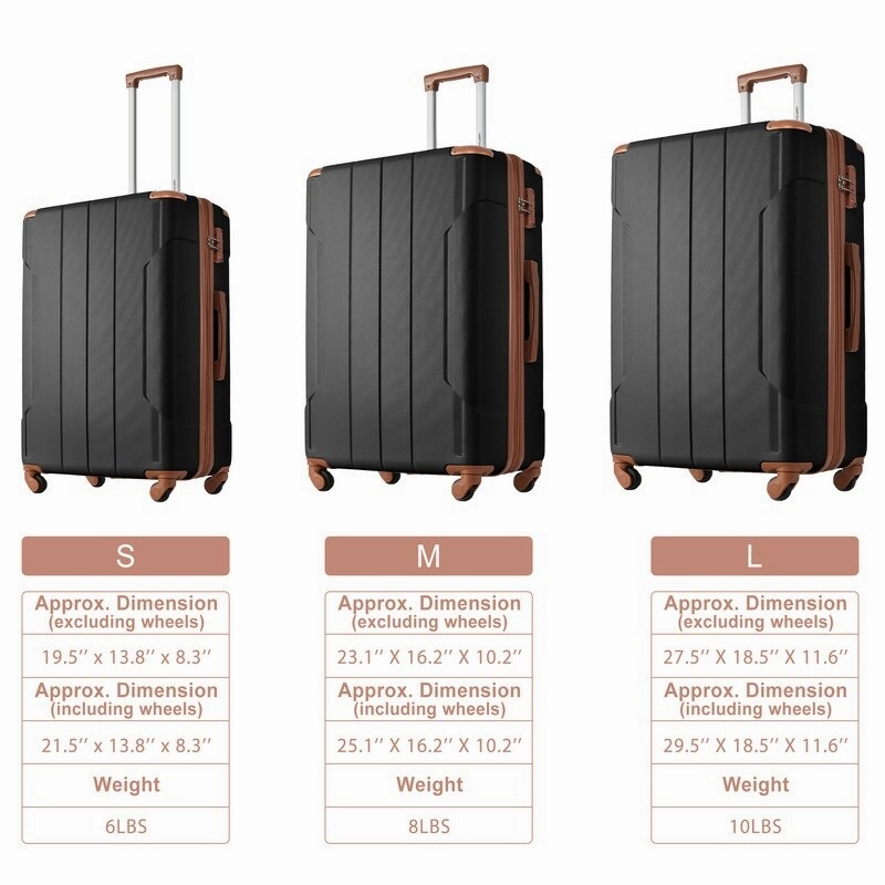 3 Pcs Luggage Sets Spinner Suitcase with TSA Lock Lightweight, Black