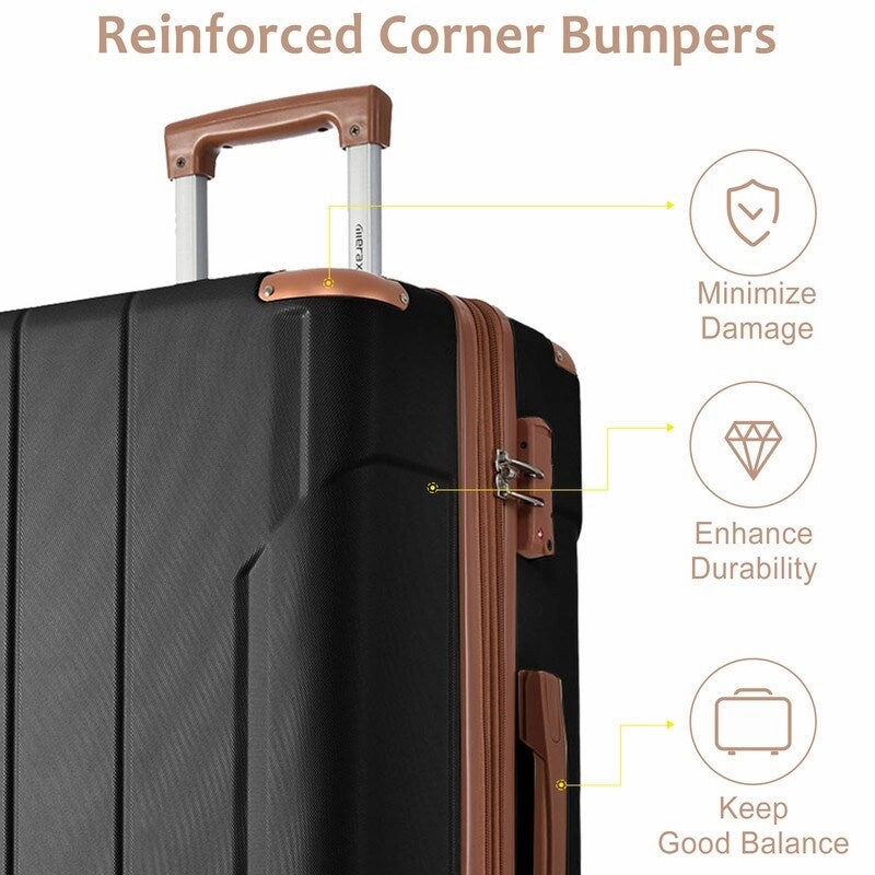 3 Pcs Luggage Sets Spinner Suitcase with TSA Lock Lightweight, Black