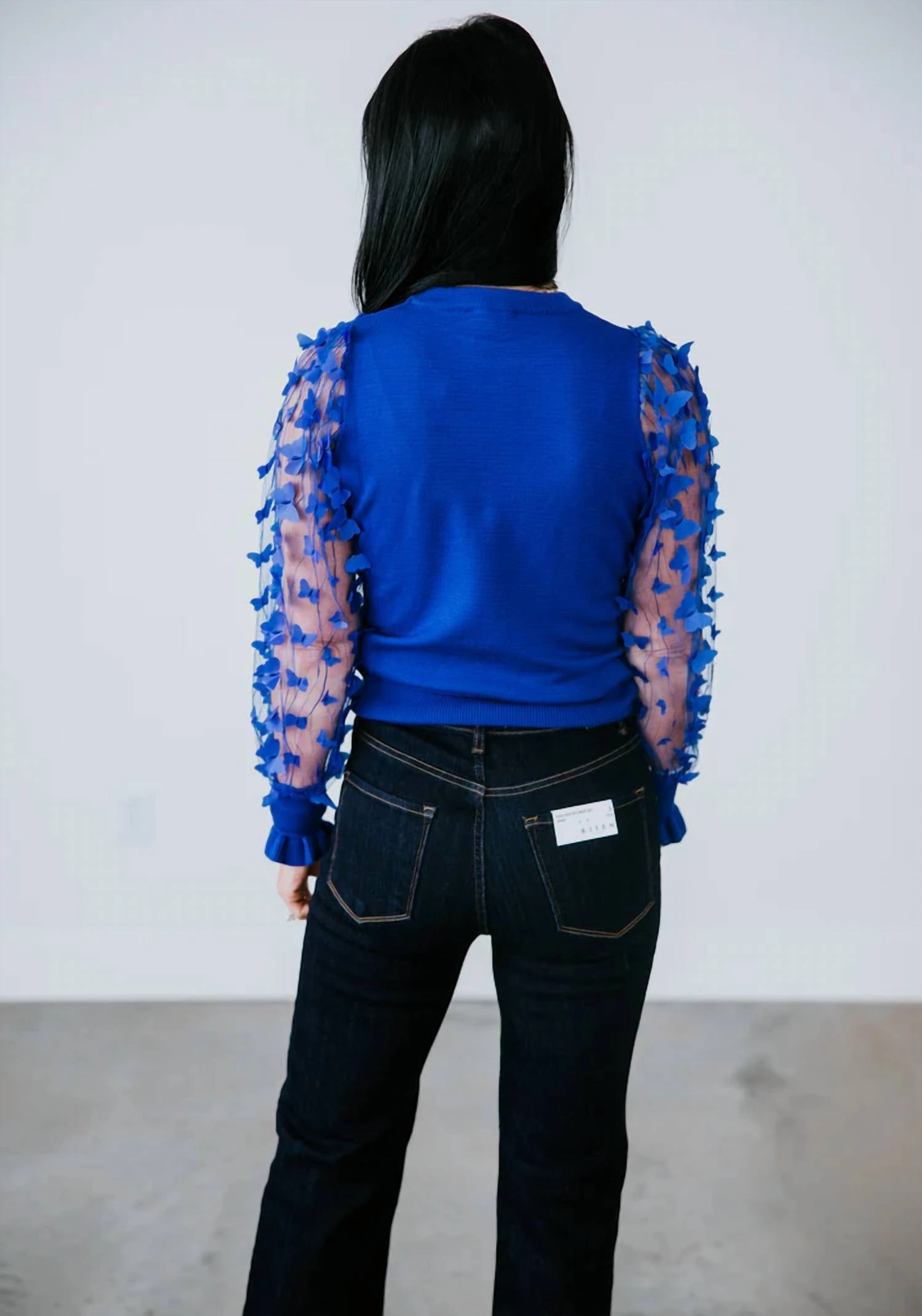3D Butterfly Mesh Sweater Top In Royal Blue