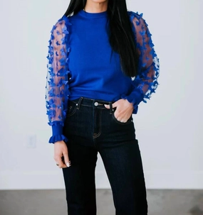 3D Butterfly Mesh Sweater Top In Royal Blue