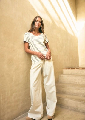 ABYGAELLE - Pleated Wide-Leg Pants with Elasticated Waist | Cotton and Linen Blend (IRIDESCENT)