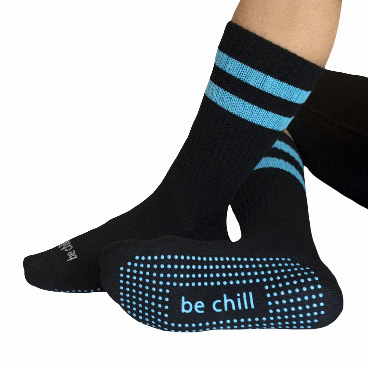 Be Chill Crew Grip Socks - Black Turquoise (Barre / Pilates)
