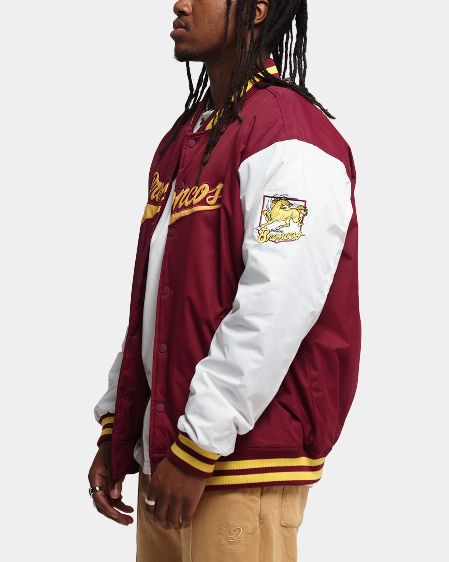 Bleacher Athletic Brisbane Broncos NRL 1908 Baseball Varsity Jacket Official Team Colour