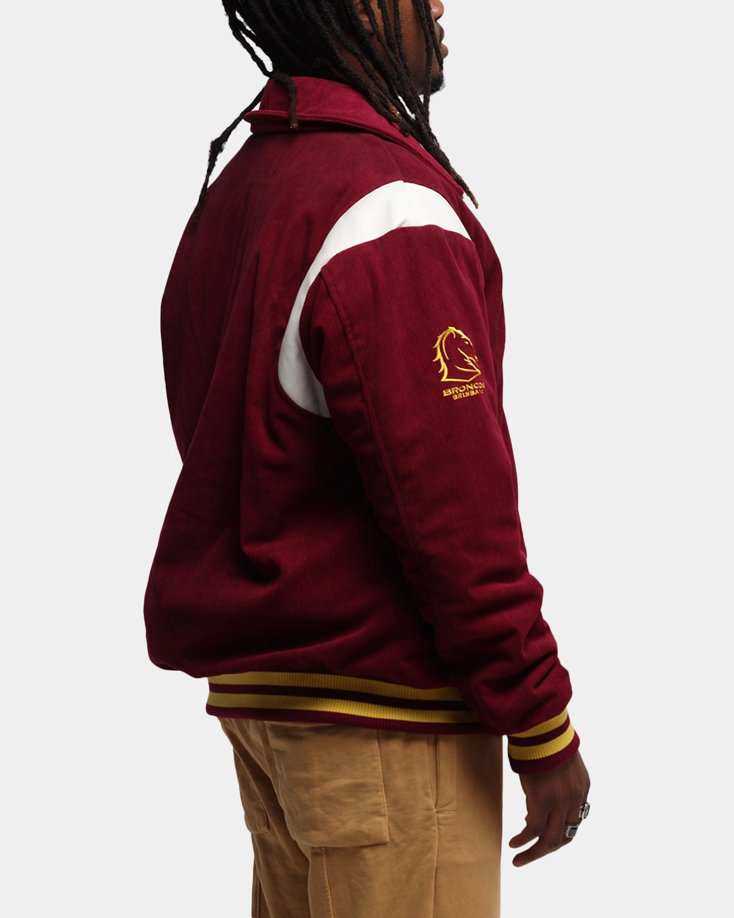 Bleacher Athletic Brisbane Broncos NRL 1908 Corduroy Varsity Jacket Official Team Colour
