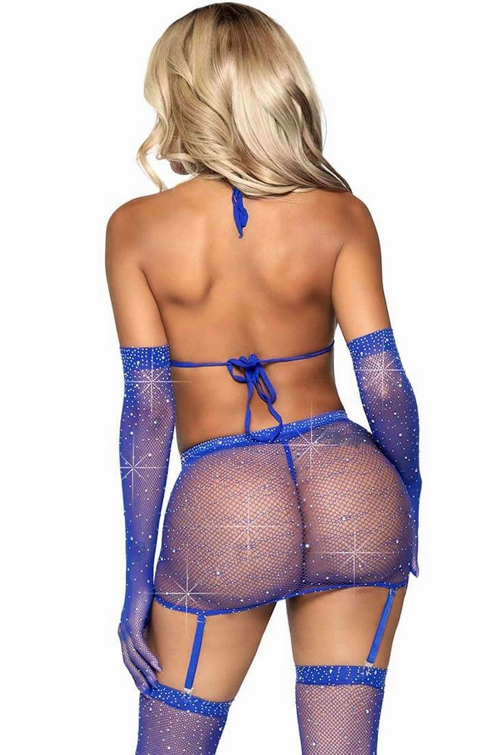 Blue rhinestone fishnet lingerie - Blue Passion