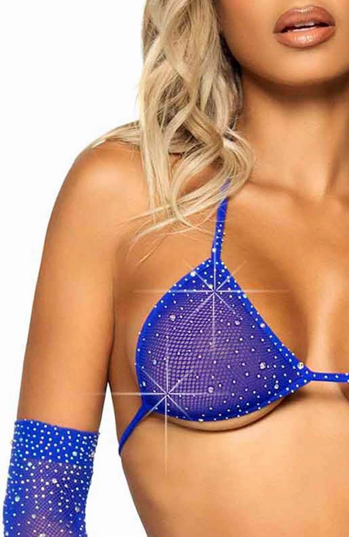 Blue rhinestone fishnet lingerie - Blue Passion