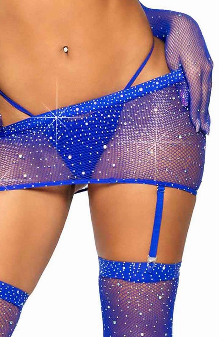 Blue rhinestone fishnet lingerie - Blue Passion