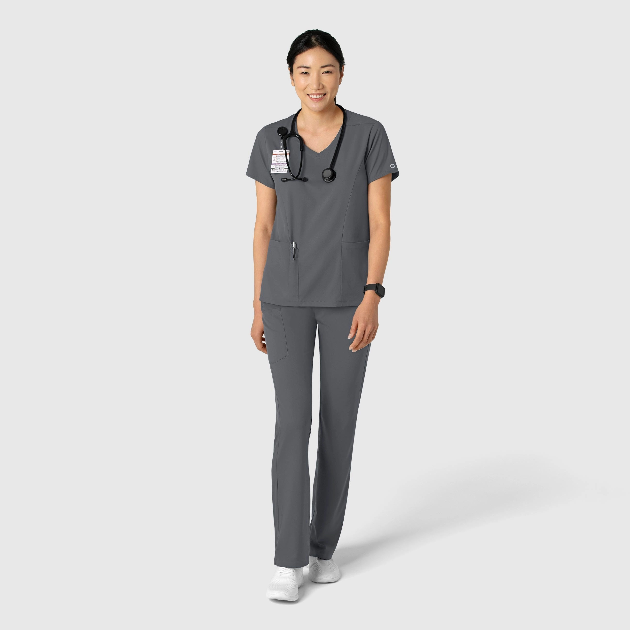 Boundless Women's 2-Pocket V-Neck Scrub Top - Pewter
