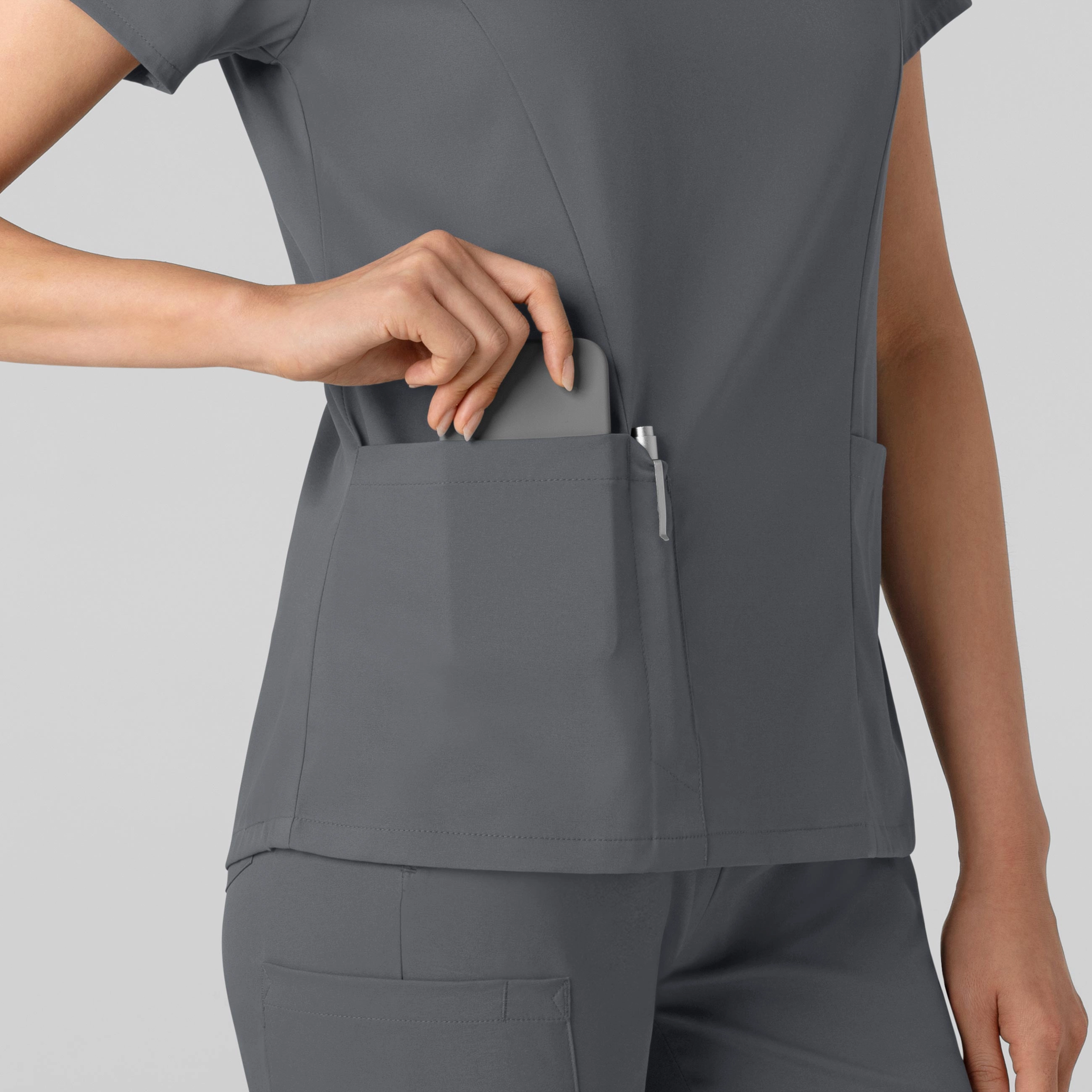Boundless Women's 2-Pocket V-Neck Scrub Top - Pewter