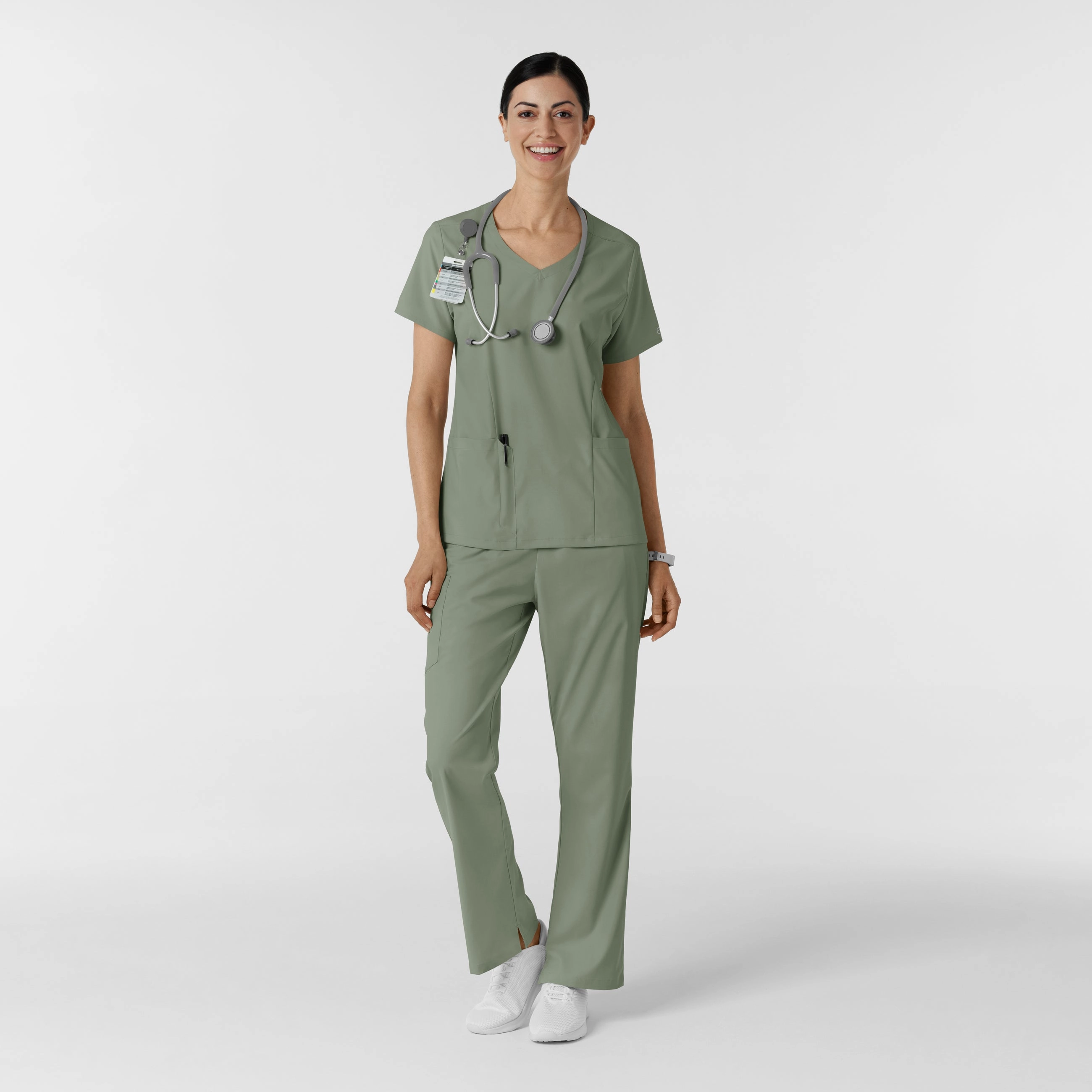 Boundless Women's 2-Pocket V-Neck Scrub Top - Sage