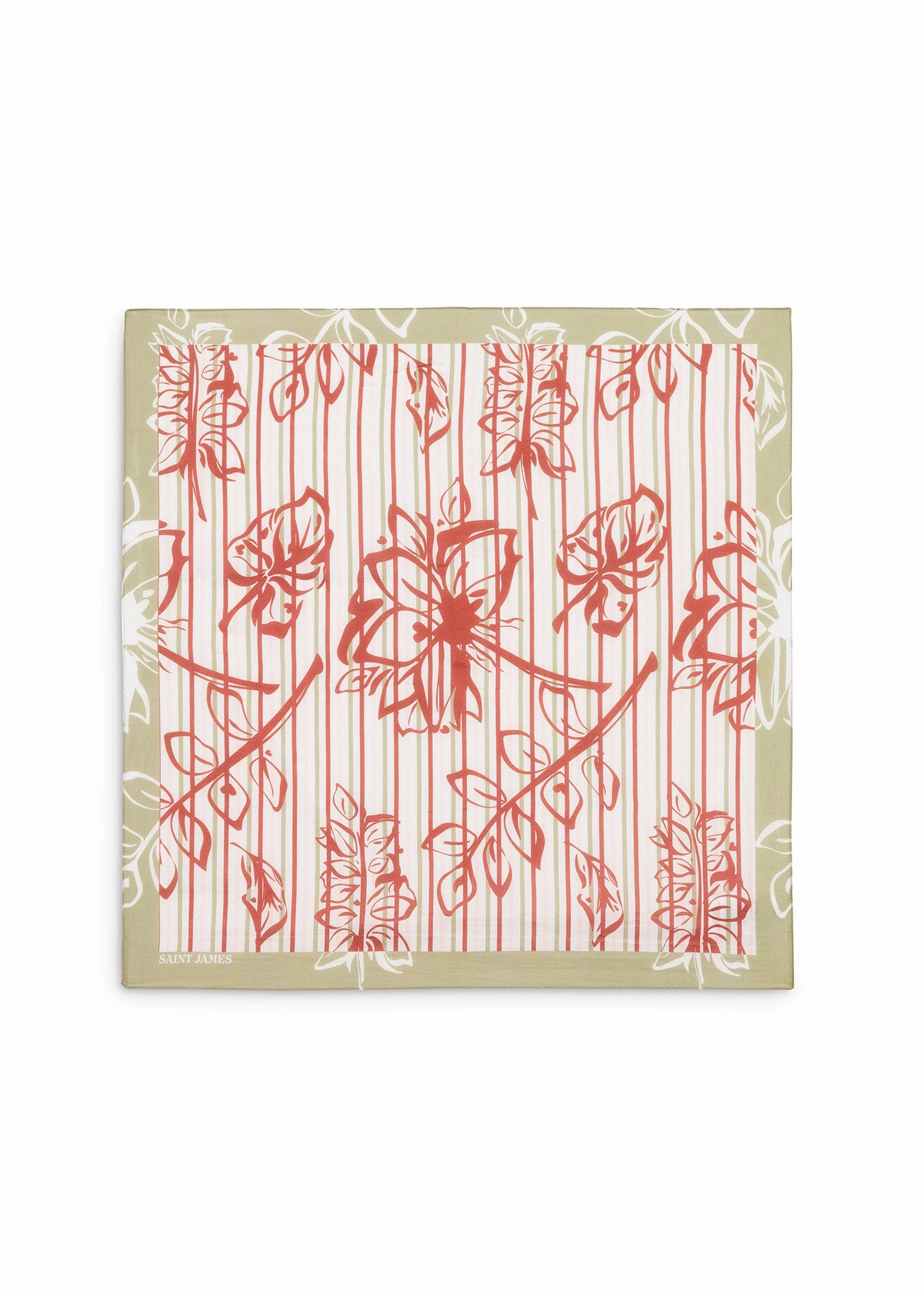 CARRE FLORAL - Square Scarf With Floral Motif (TERRACOTTA / SOFT ALMOND)