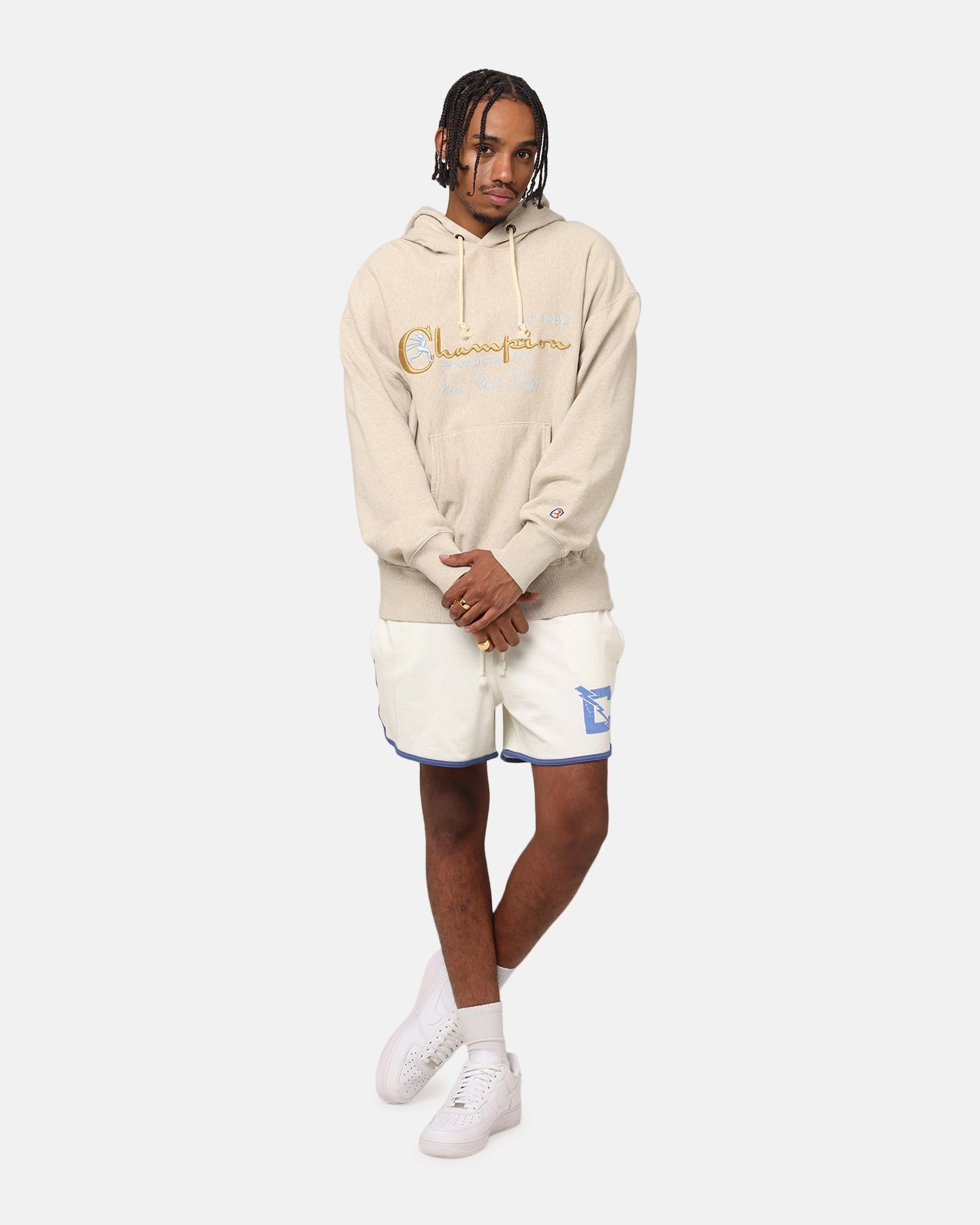 Champion Vintage Logo Sweatshirt Hoodie Oatmeal Heather