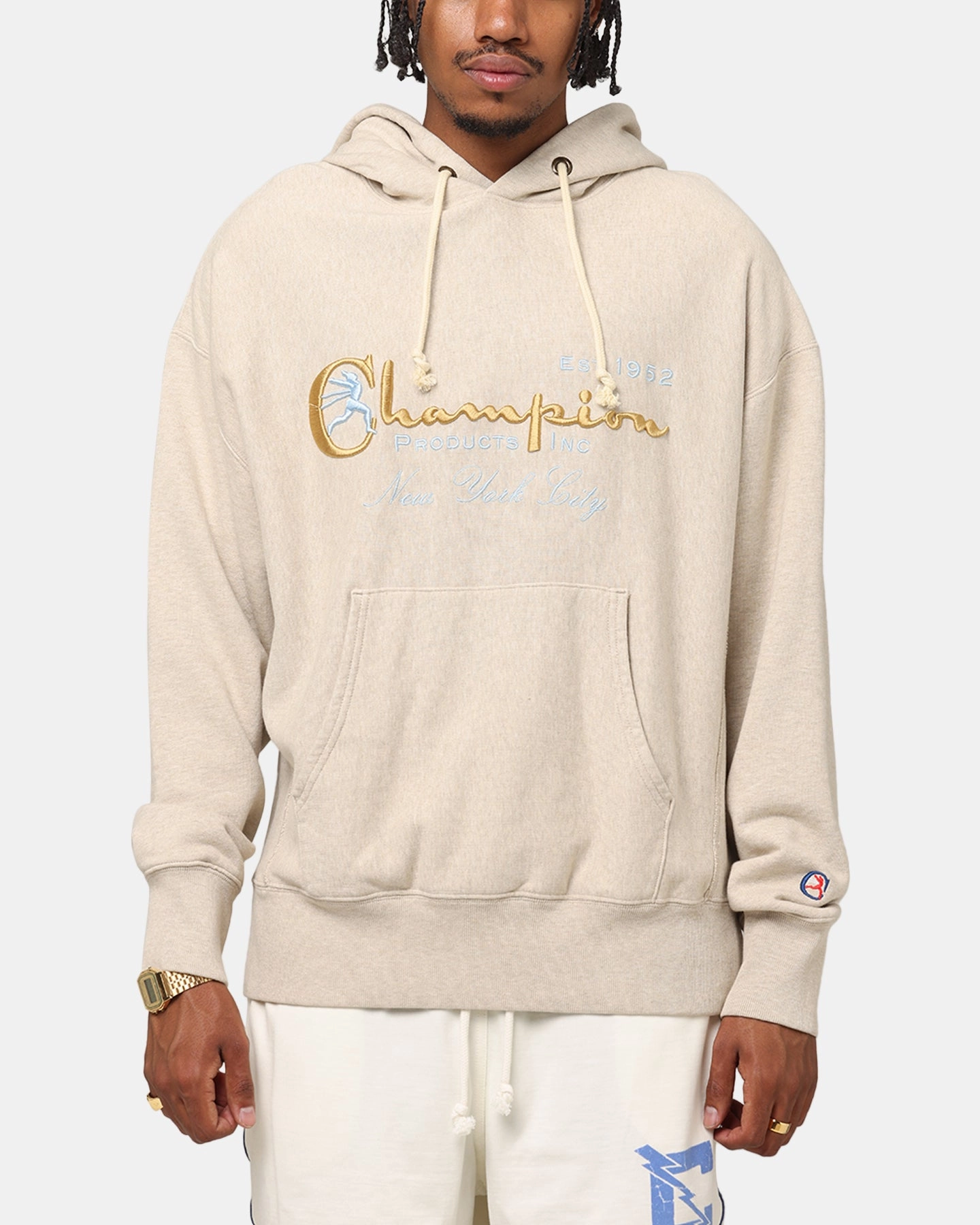 Champion Vintage Logo Sweatshirt Hoodie Oatmeal Heather