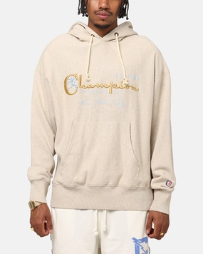 Champion Vintage Logo Sweatshirt Hoodie Oatmeal Heather