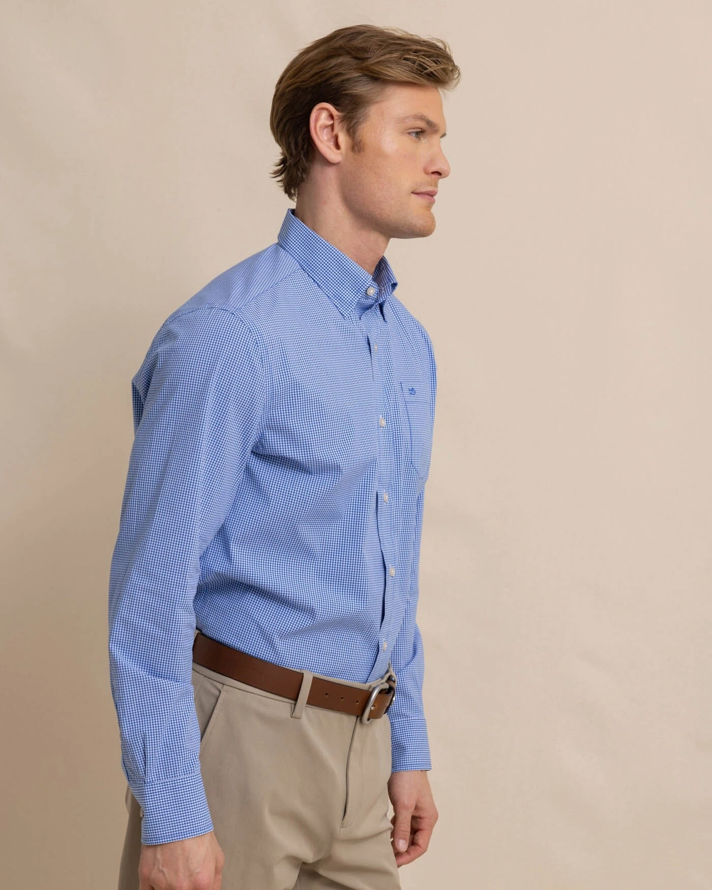 Charleston Parkwood Micro-Gingham Long Sleeve Sport Shirt