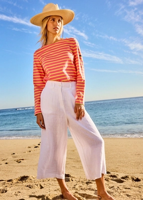 CHLOE - Pleated Wide-Leg Pants with Elasticated Waist | 100% Linen (WHITE)