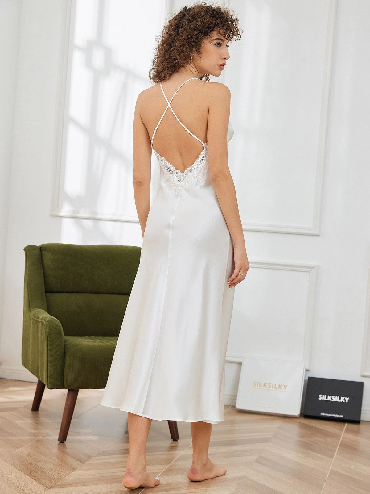 Clearance -Pure Silk Criss Cross Backless Dress