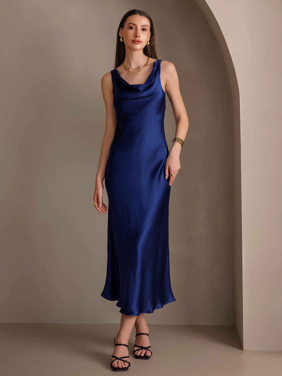 Clearance(US Warehouse) -Pure Silk Cowl Neck Slip Elegant Long Dress