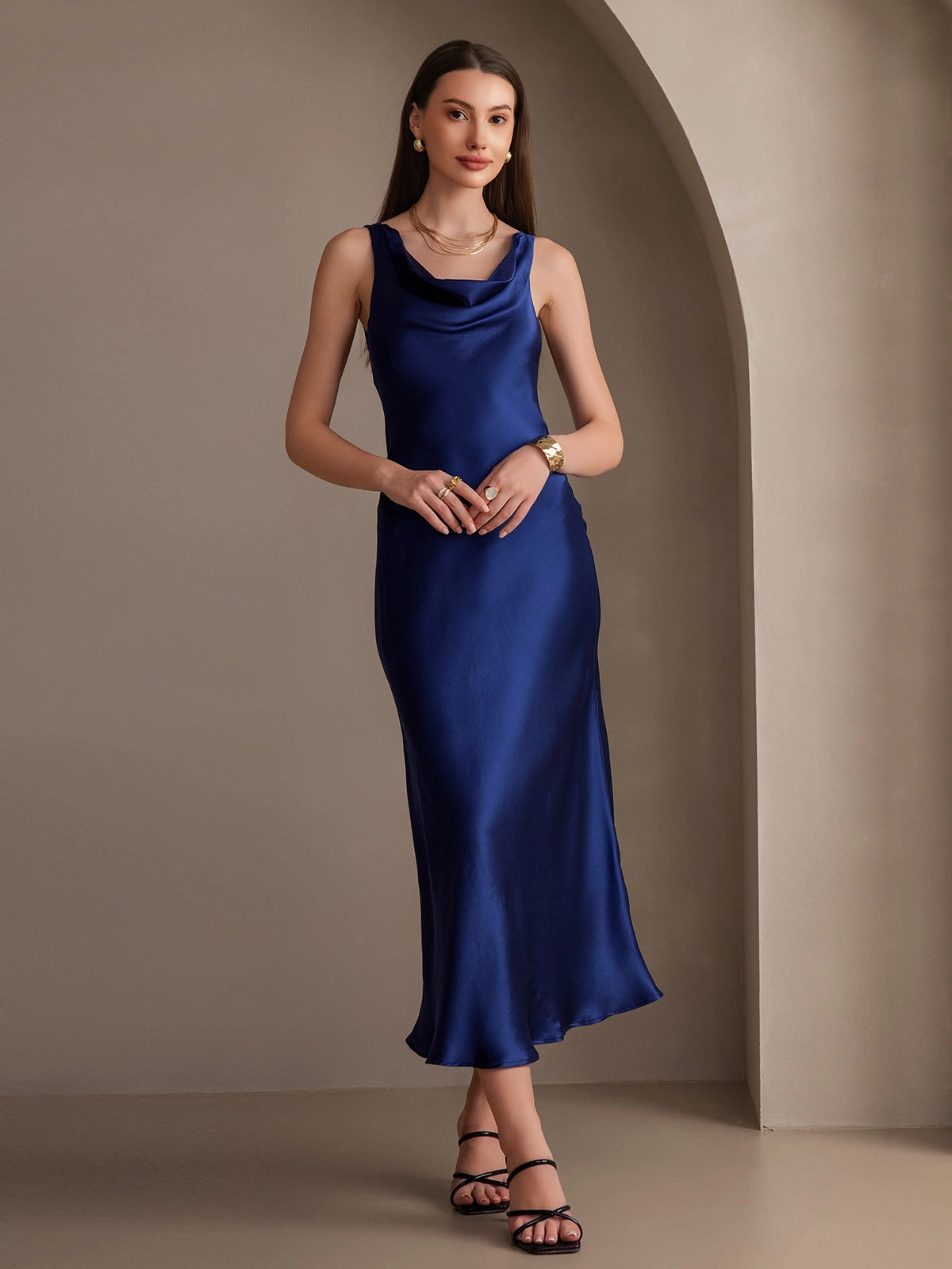 Clearance(US Warehouse) -Pure Silk Cowl Neck Slip Elegant Long Dress