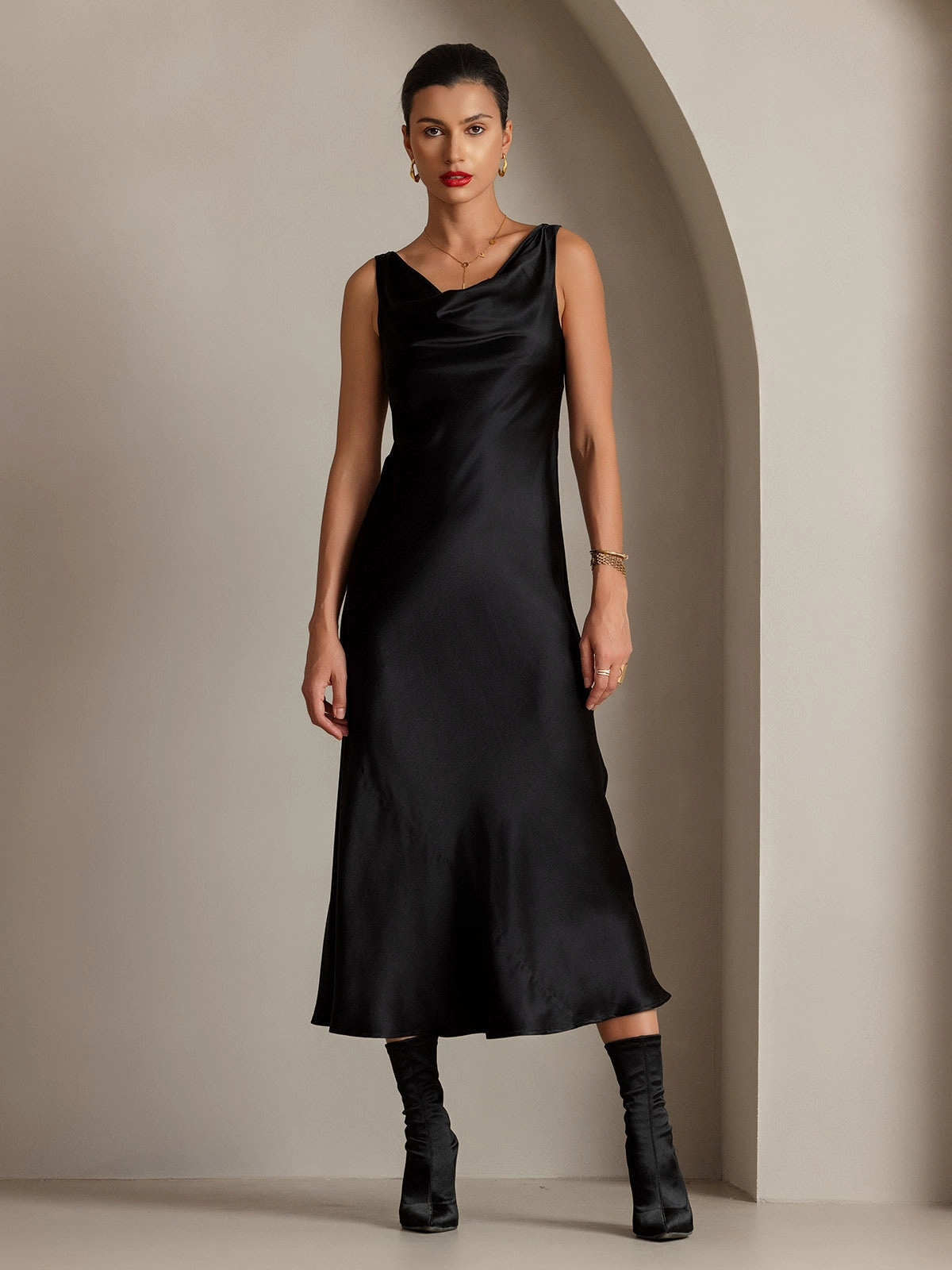Clearance(US Warehouse) -Pure Silk Cowl Neck Slip Elegant Long Dress