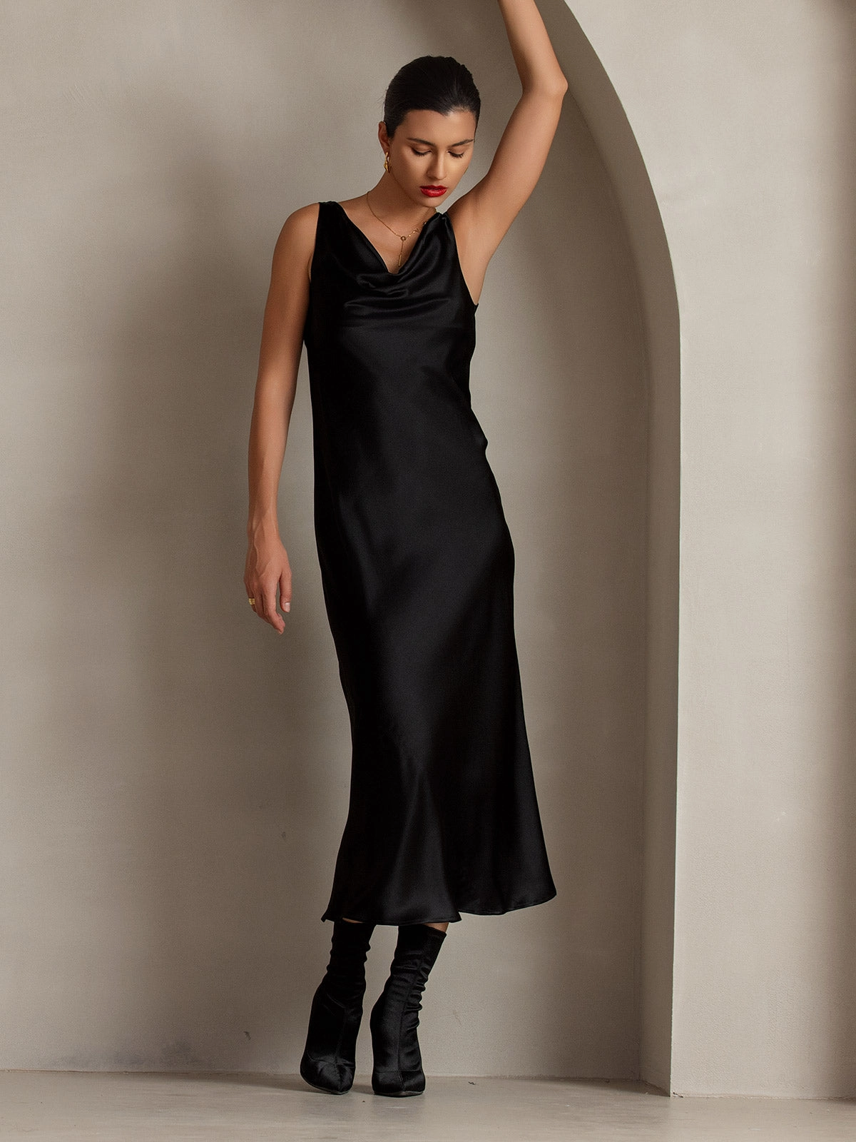 Clearance(US Warehouse) -Pure Silk Cowl Neck Slip Elegant Long Dress