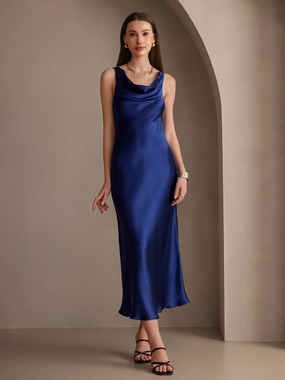 Clearance(US Warehouse) -Pure Silk Cowl Neck Slip Elegant Long Dress
