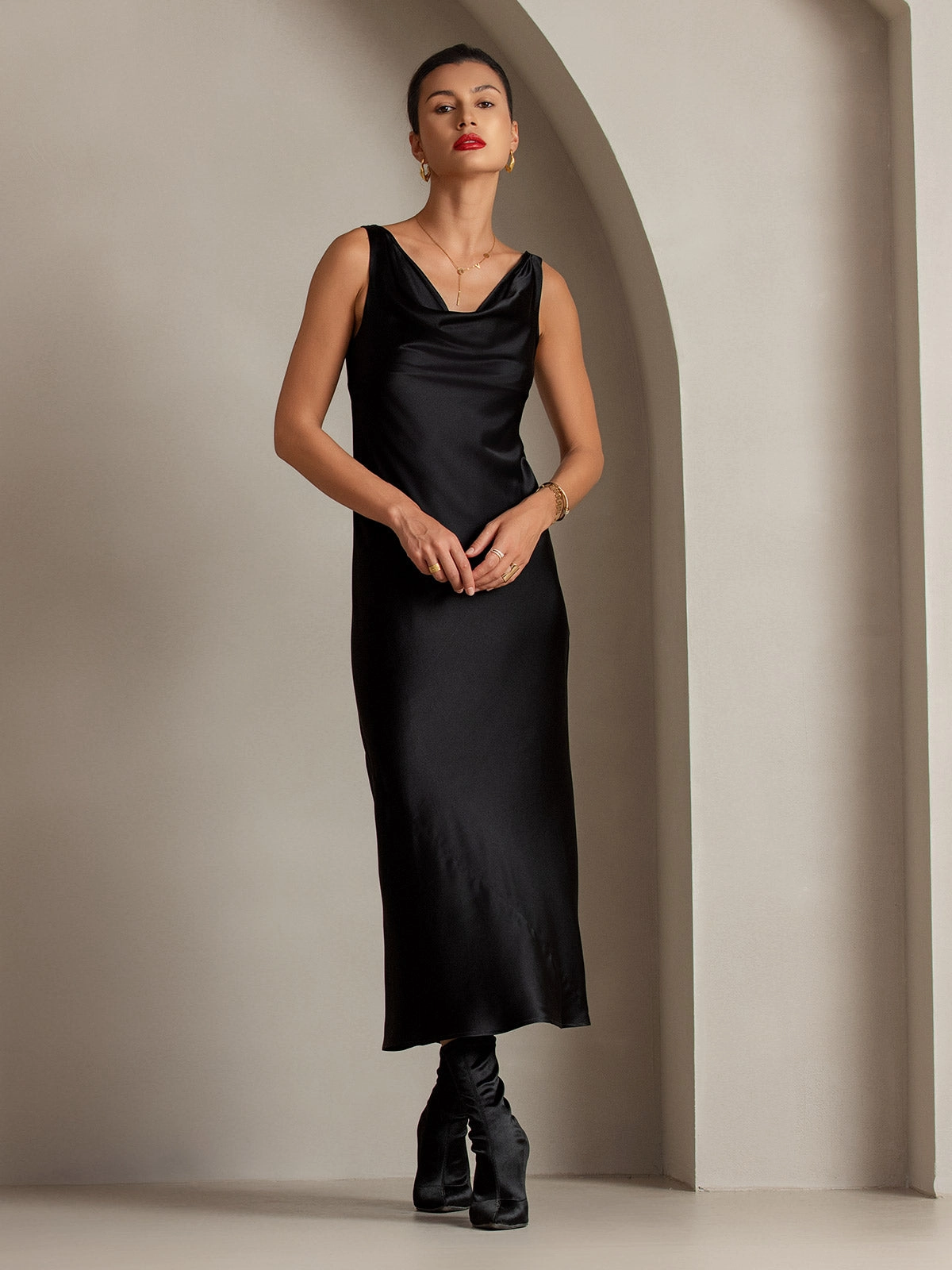 Clearance(US Warehouse) -Pure Silk Cowl Neck Slip Elegant Long Dress