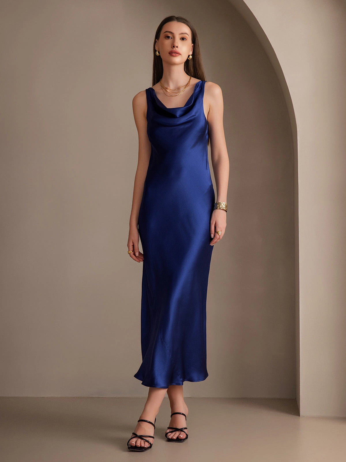 Clearance(US Warehouse) -Pure Silk Cowl Neck Slip Elegant Long Dress