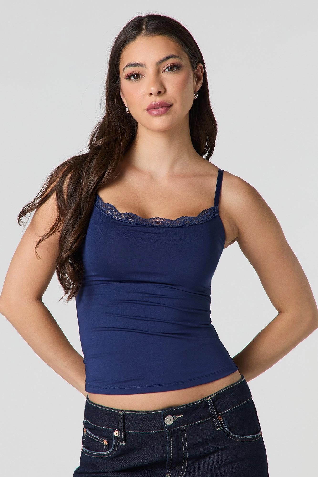 Contour Lace Trim Cami with Built-In Cups