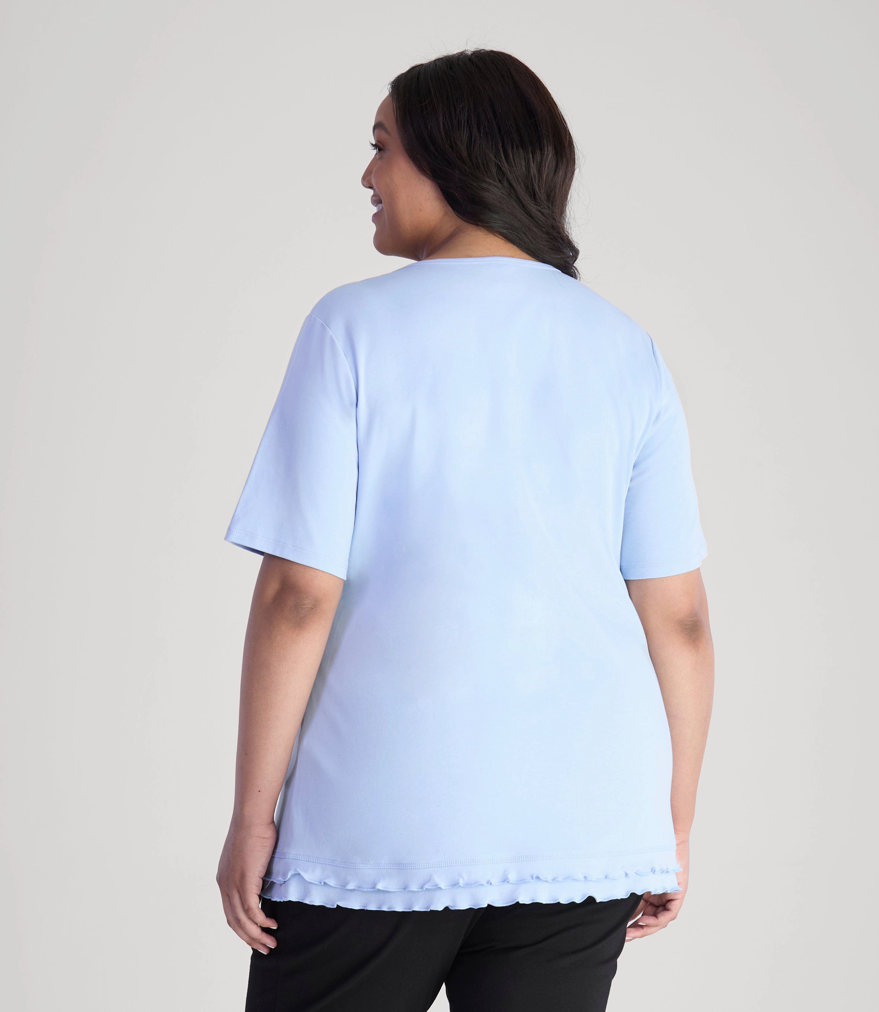 Cotton Chic Lettuce Trim Short Sleeve Top