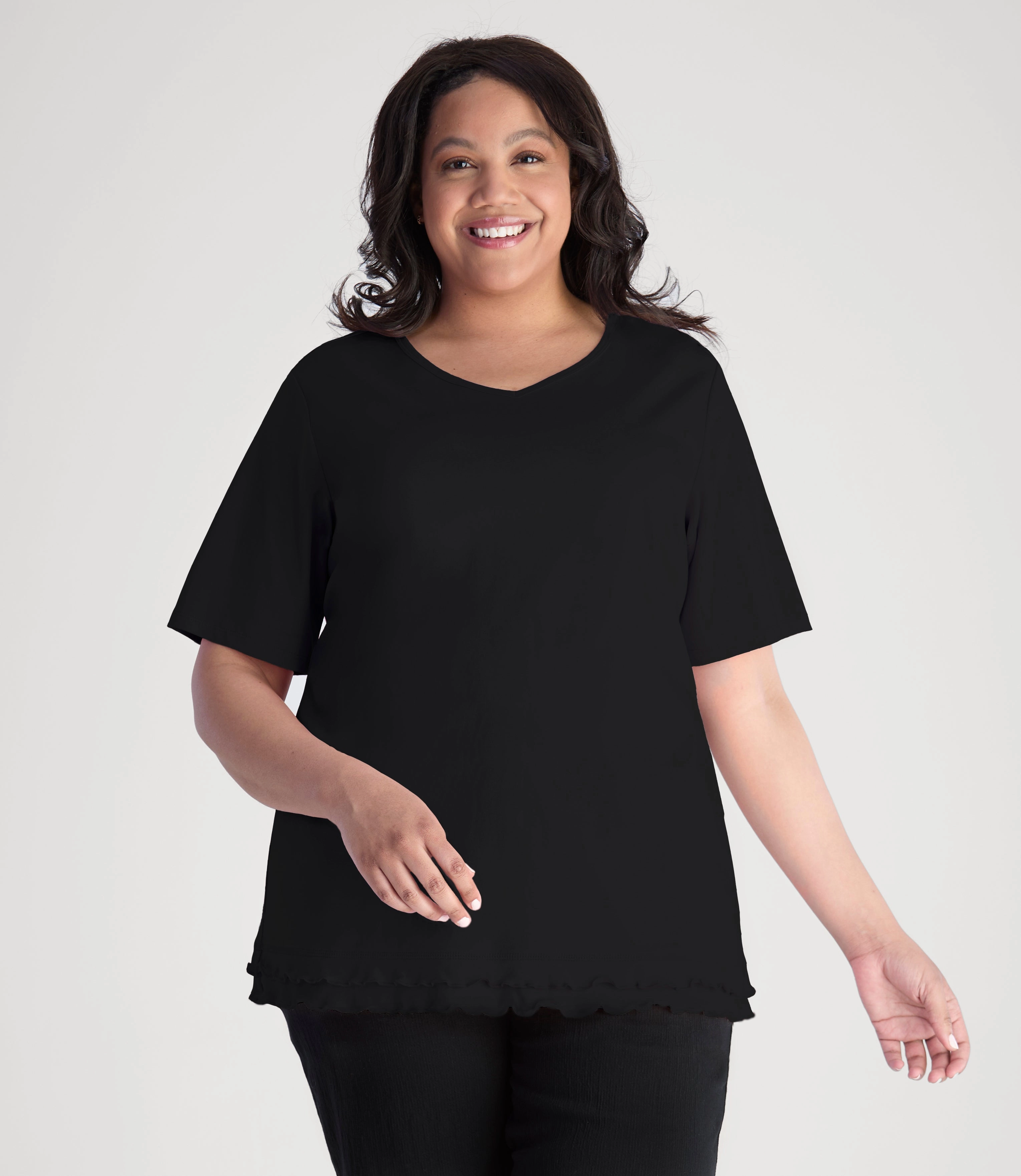 Cotton Chic Lettuce Trim Short Sleeve Top