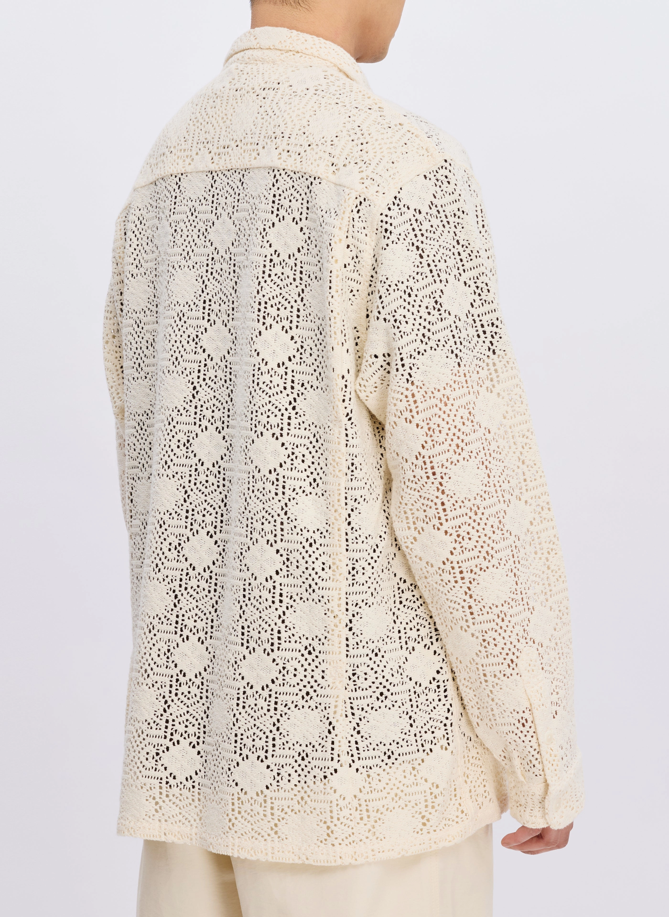 Cotton Lace Long Sleeve Open Collar Shirt