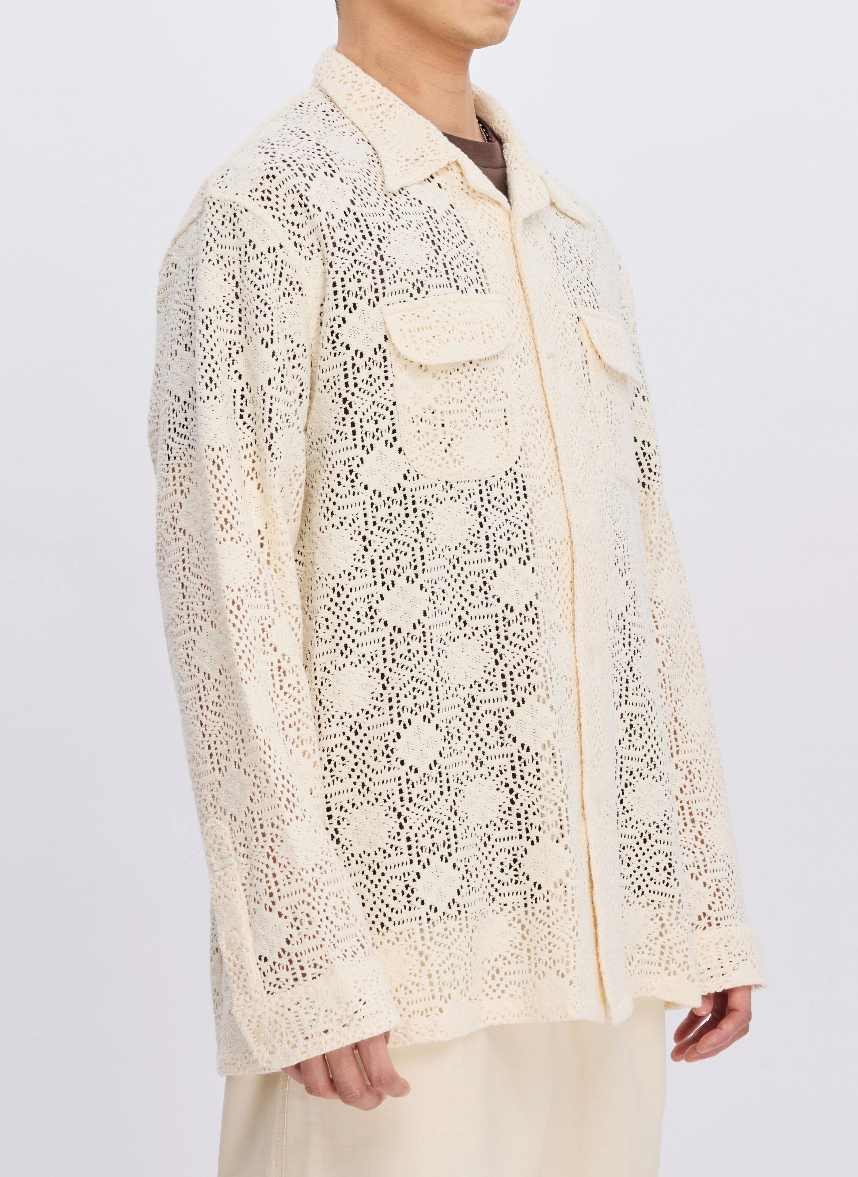 Cotton Lace Long Sleeve Open Collar Shirt