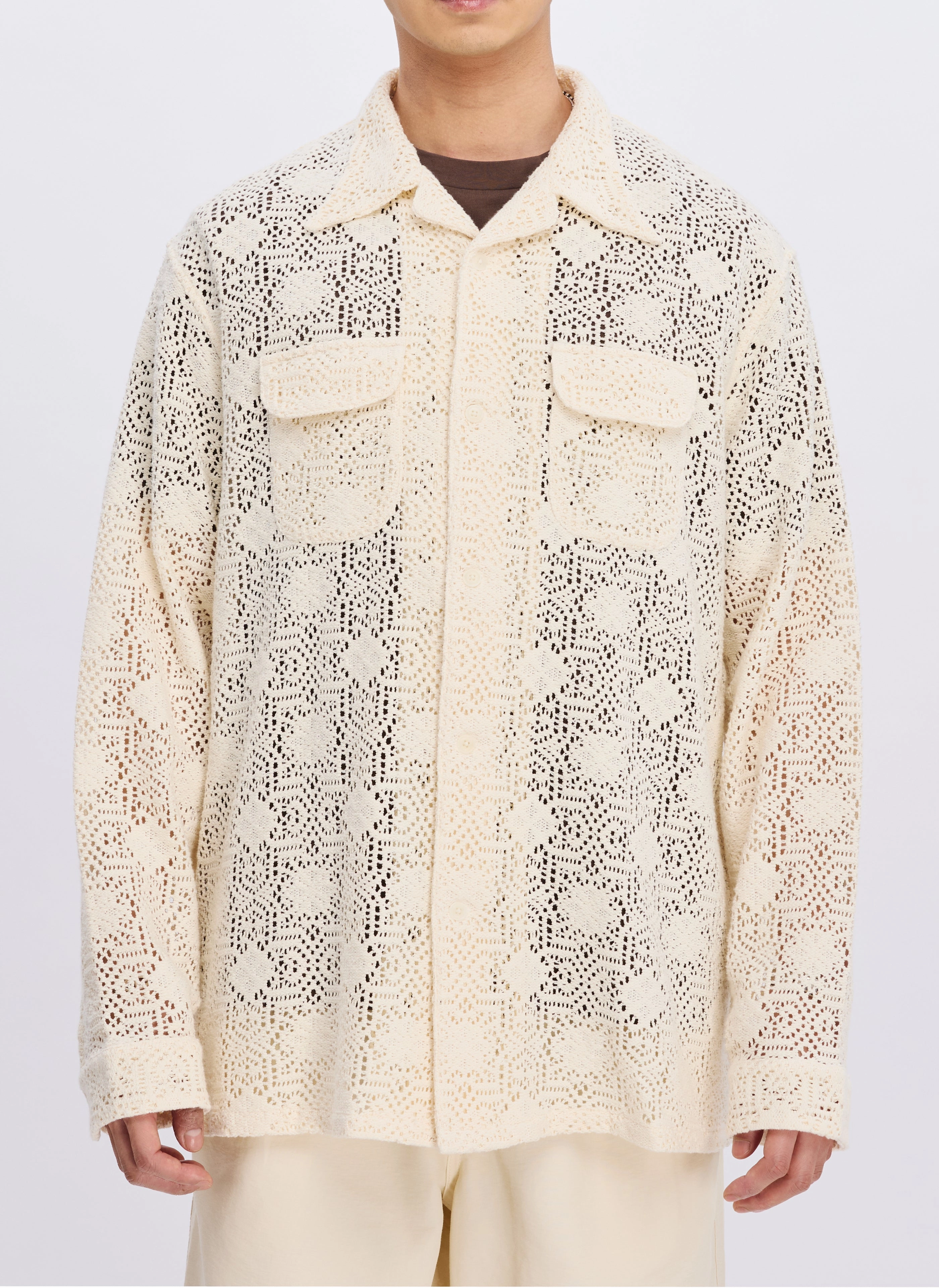 Cotton Lace Long Sleeve Open Collar Shirt
