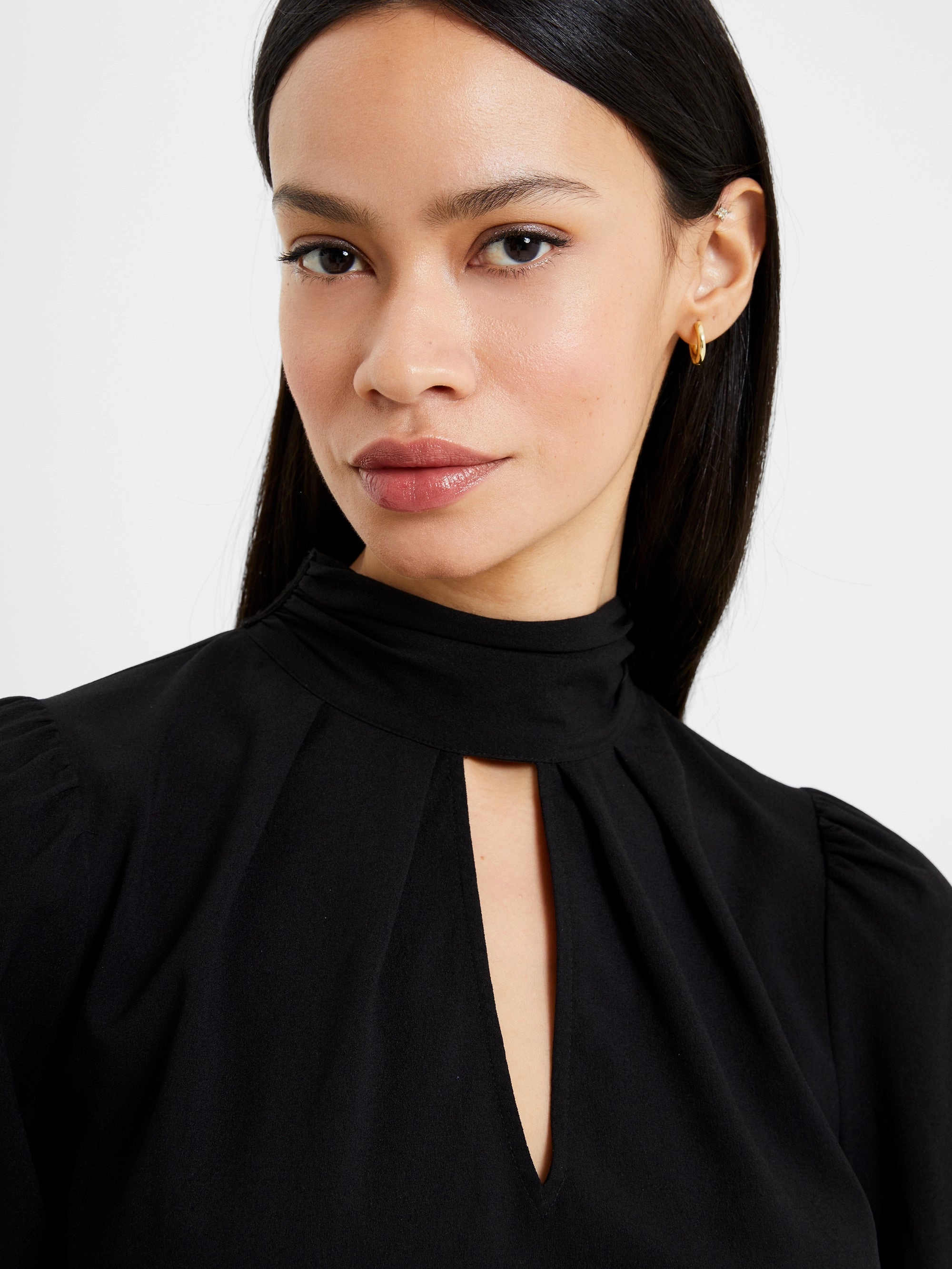 Crepe Light High Neck Long Sleeve Top