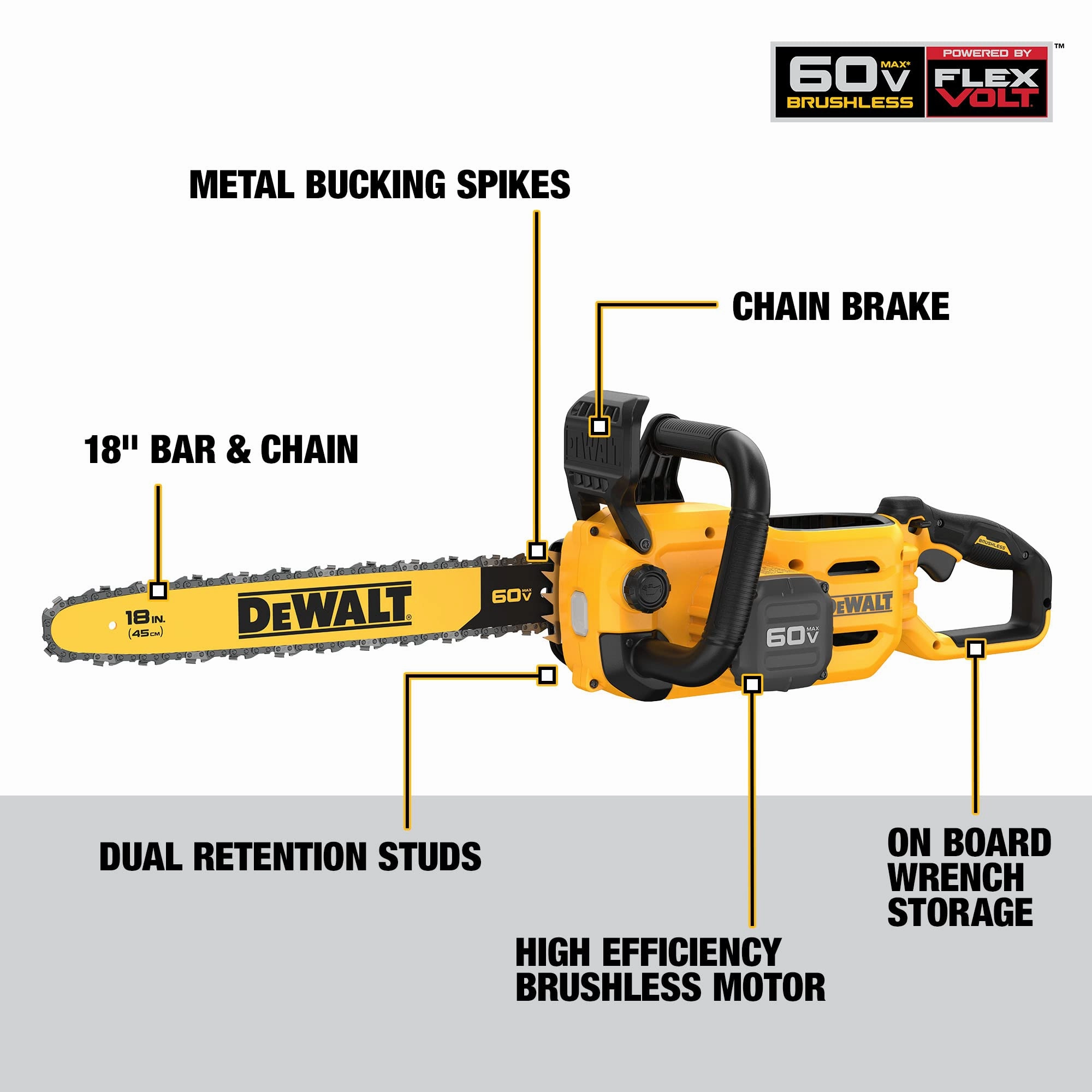 DEWALT DCCS672B-60V MAX* Brushless Cordless 18 in. Chainsaw (Tool Only)