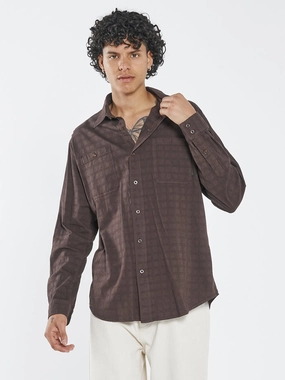 Disruption Jacquard Check Long Sleeve Shirt - Postal Brown