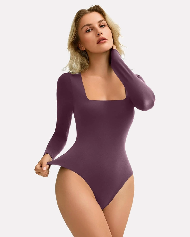 Double Lined Square Neck BodySuit Tops
