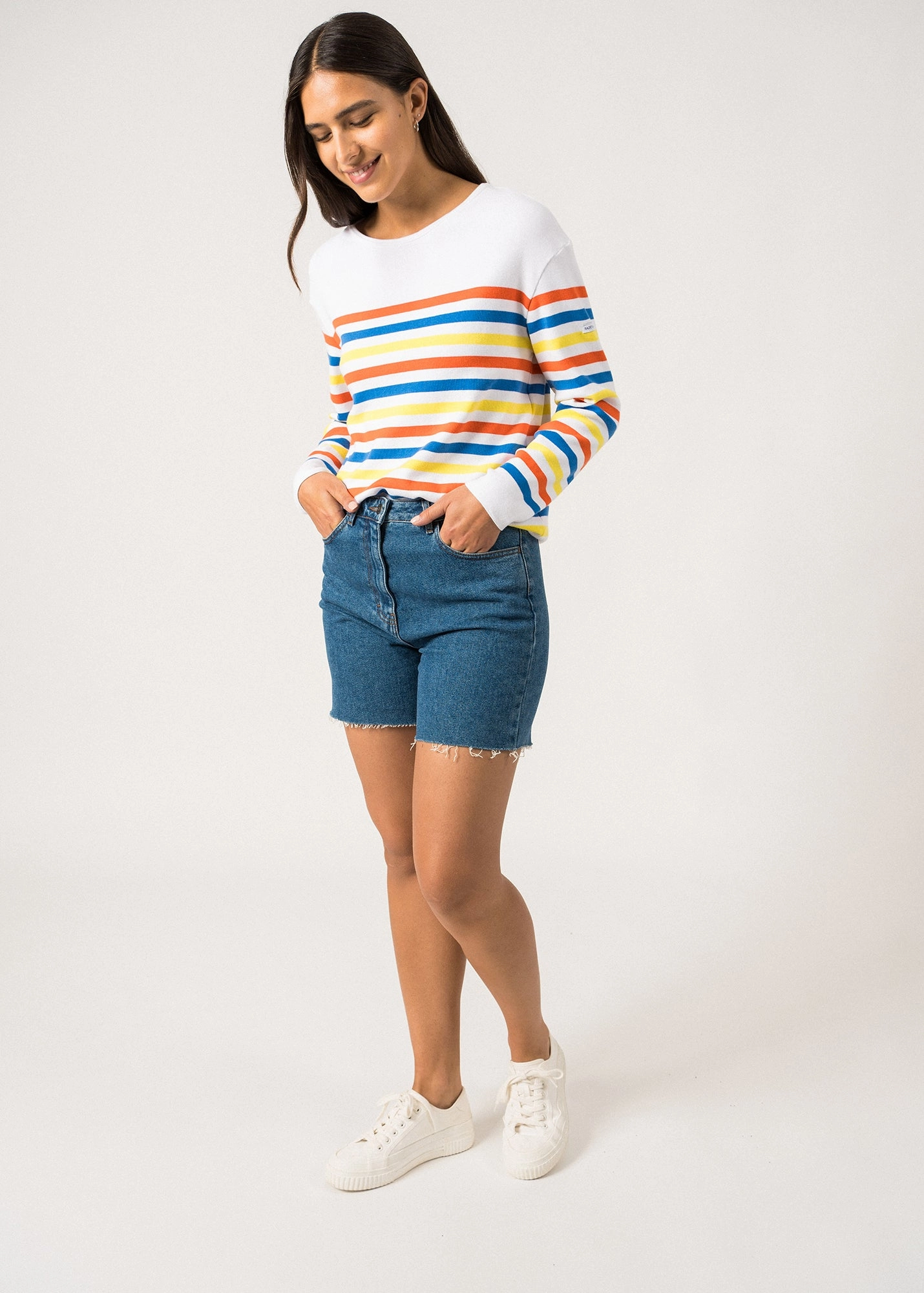 ECRINS COTTON - Tricolor Striped Sweater in Coton for Women  (CAP GRAPHIC)