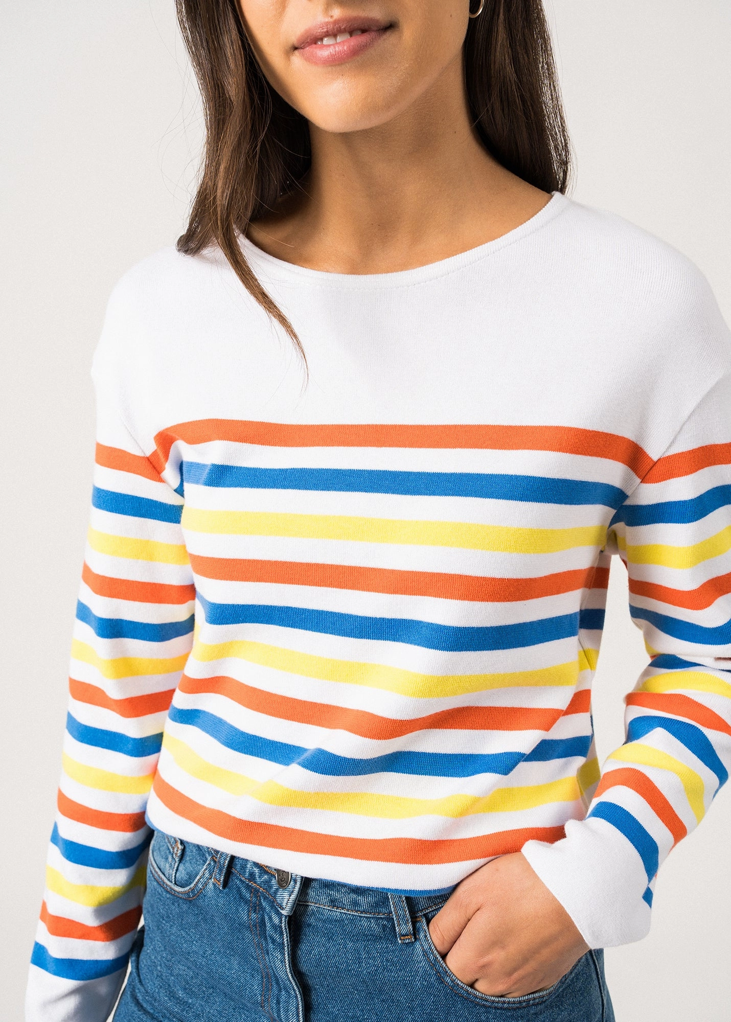 ECRINS COTTON - Tricolor Striped Sweater in Coton for Women  (CAP GRAPHIC)