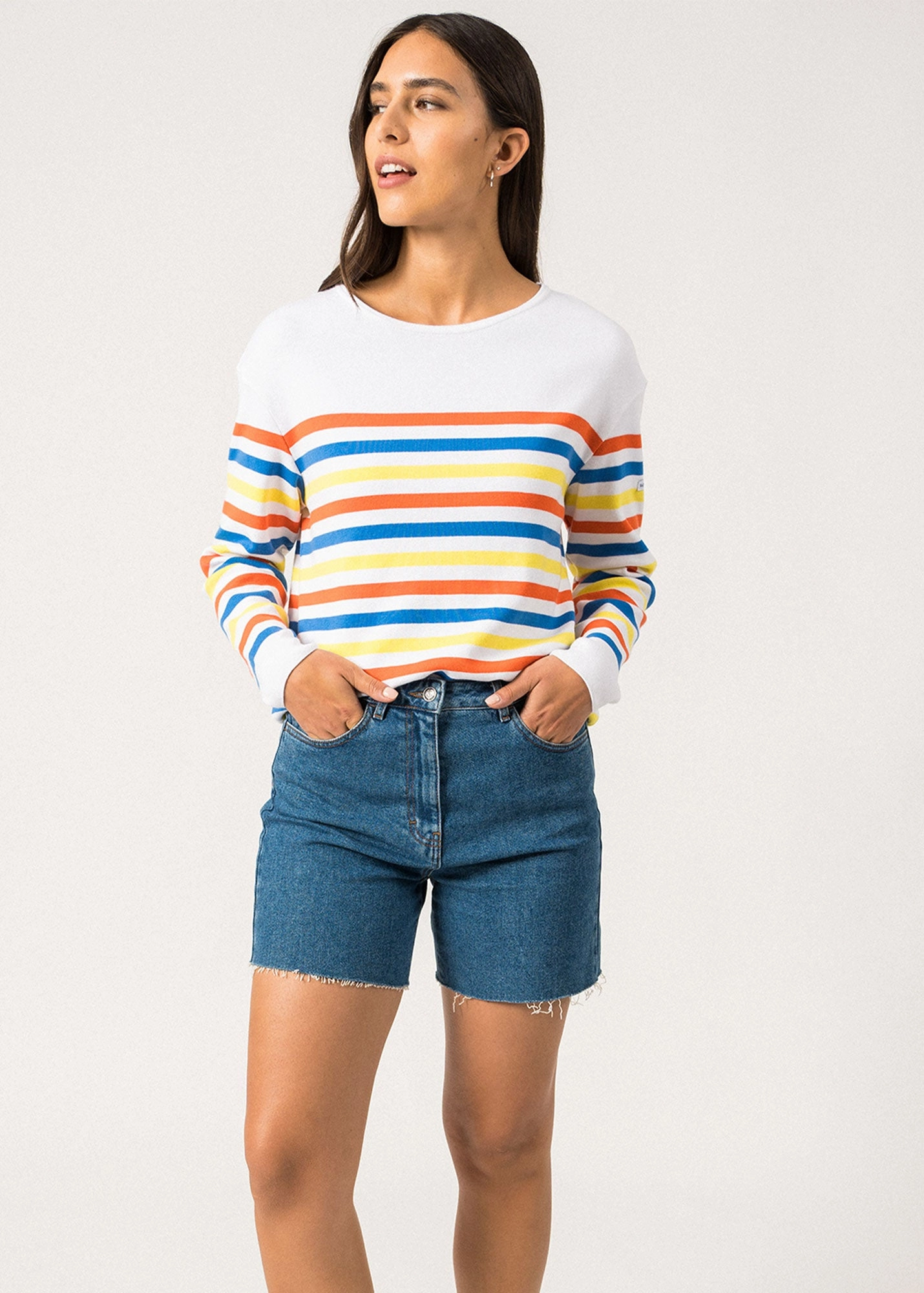 ECRINS COTTON - Tricolor Striped Sweater in Coton for Women  (CAP GRAPHIC)