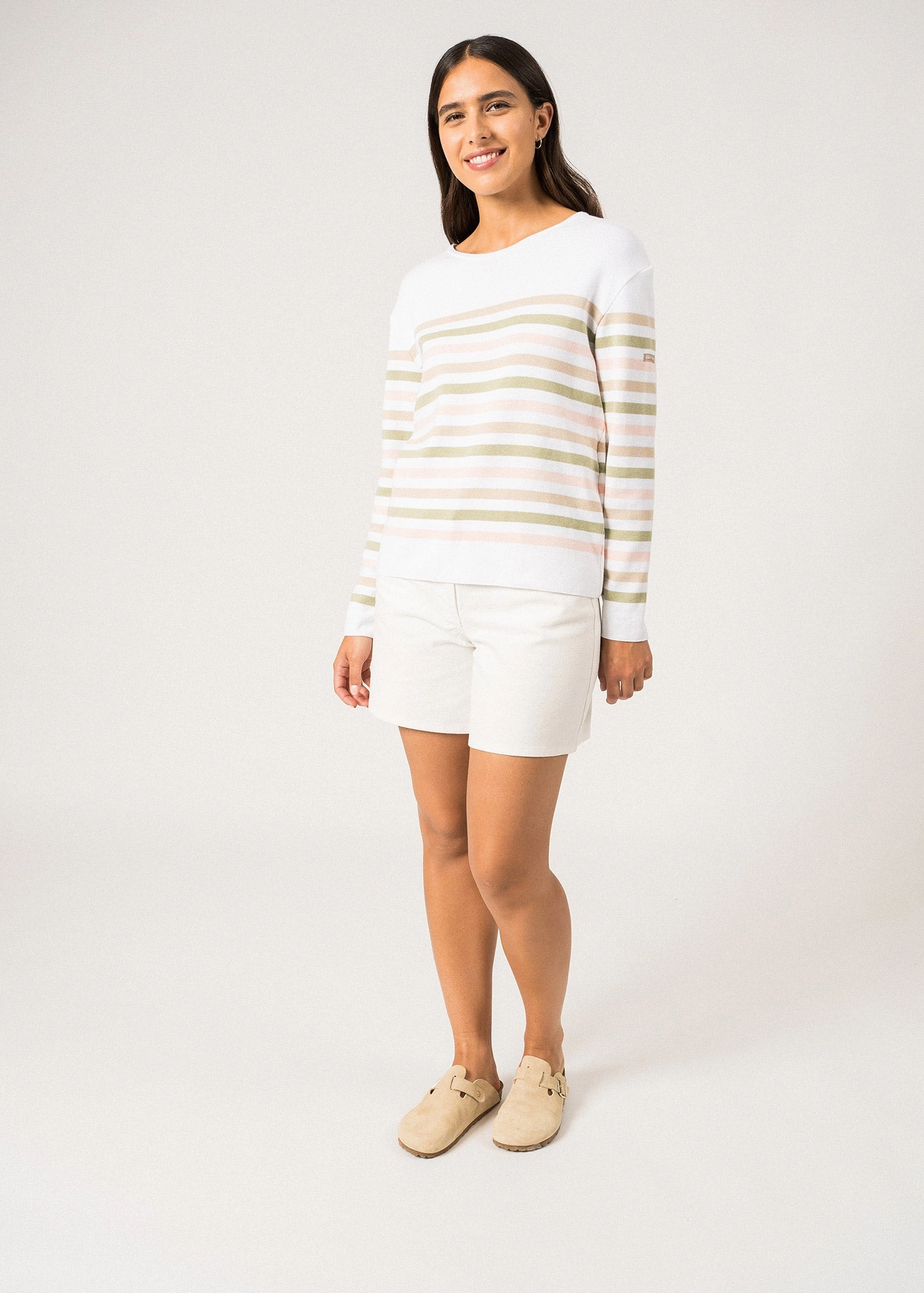 ECRINS COTTON - Tricolor Striped Sweater in Coton for Women  (PROMENADE)